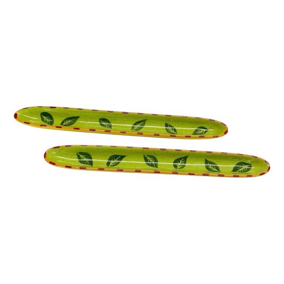 Saparna Jane Davies Olive Leaves Long Narrow Serving Dish Bowl Boat Tray Set - Picture 1 of 6